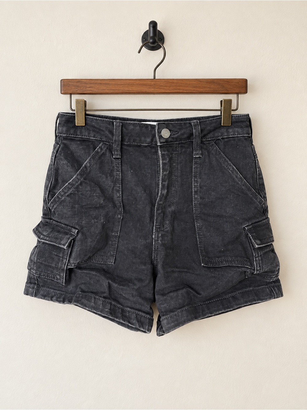 Hollister Washed Black Utility Cargo Shorts